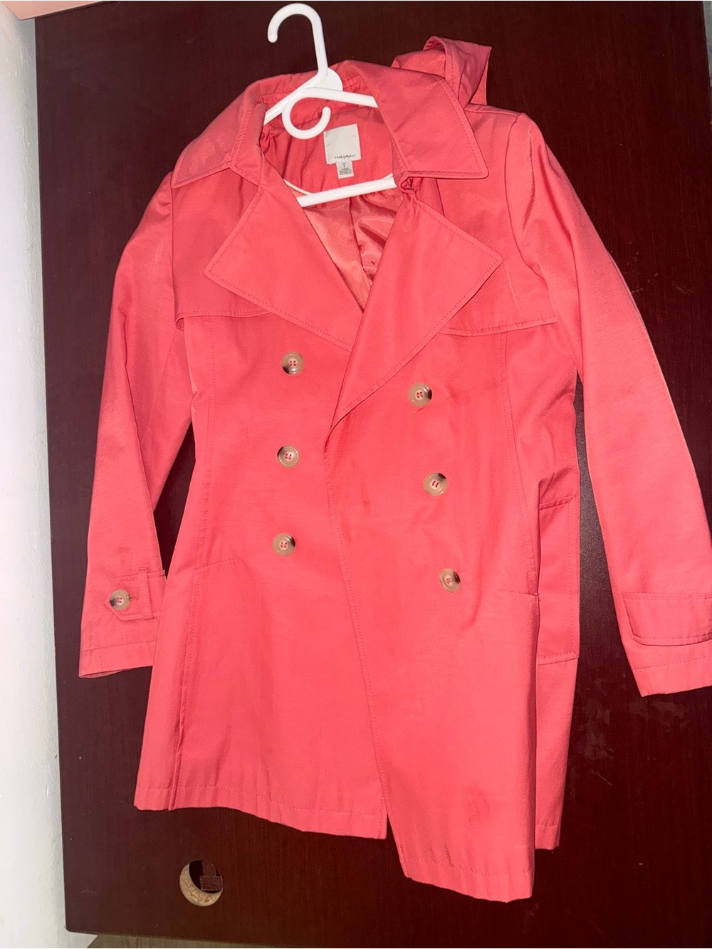 Halogen Coral Double-Breasted Trench Coat - Picture 1 of 16